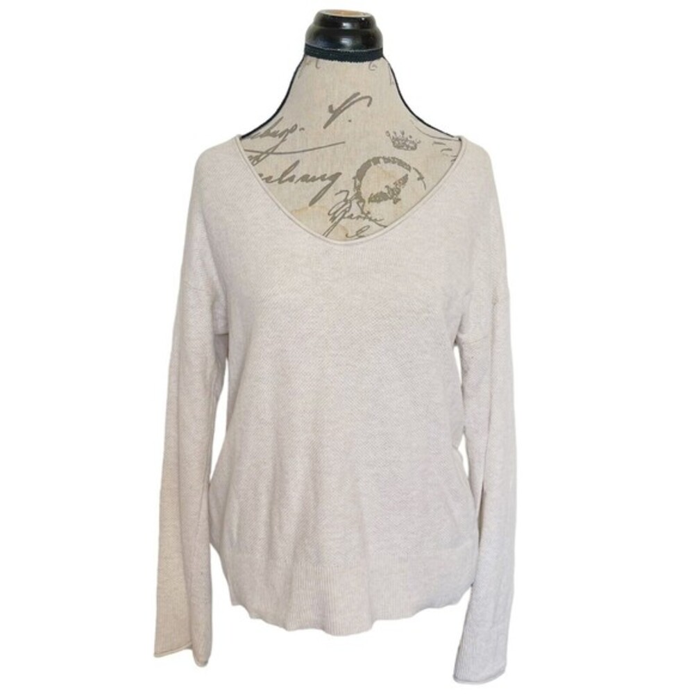 Gap Womens Sweater Roll Neckline Ivory Textured Long sleeved Size Medium Ribbed